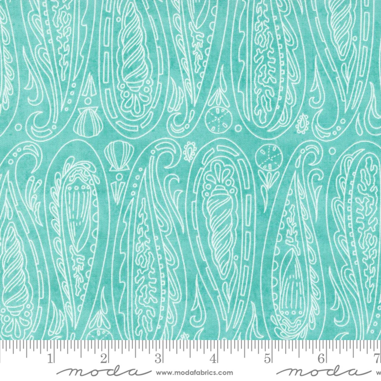 Fabric Moda Aqua Paisley Shells Serena Shores by the Quarter Yard 48772-21